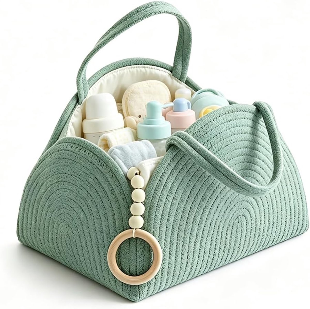 SnelShoppen - Luierorganizer voor Baby's met Handvat, Afneembare Vakken, Draagbare Luiertas, Groene Babyluiermand voor Luiers, Speelgoed en Babyaccess