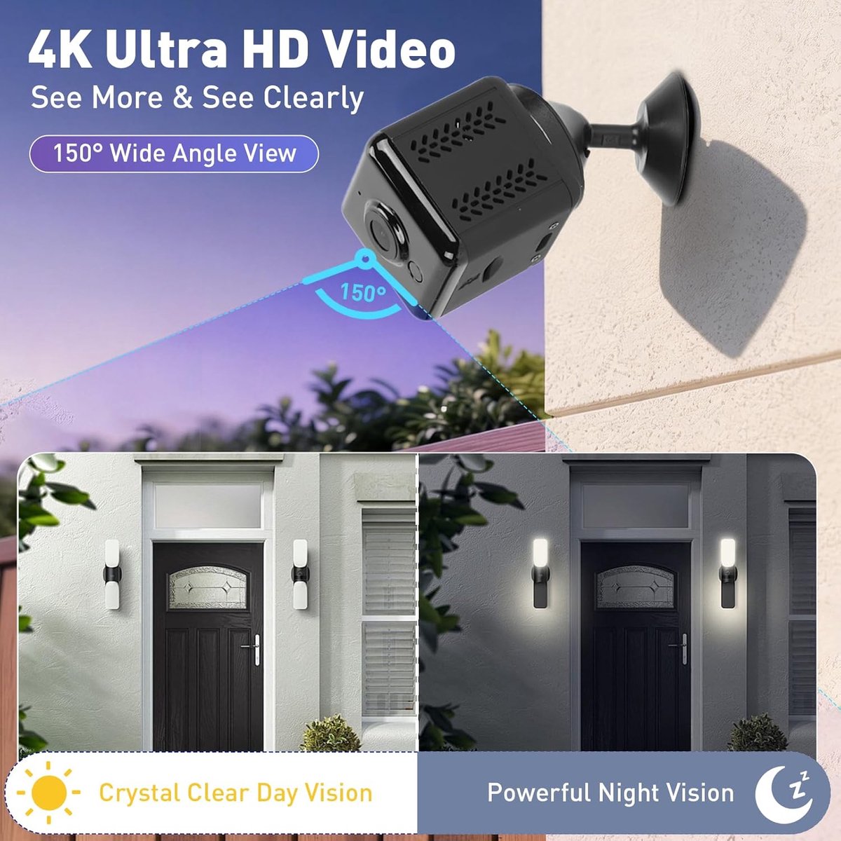 SnelShoppen - 4K Mini Indoor Beveiligingscamera Wifi zonder Wifi 2.4GHz met 32GB SD Kaart, Bewegingsdetectie, Nachtzicht en 150° Brede Hoek, Compacte