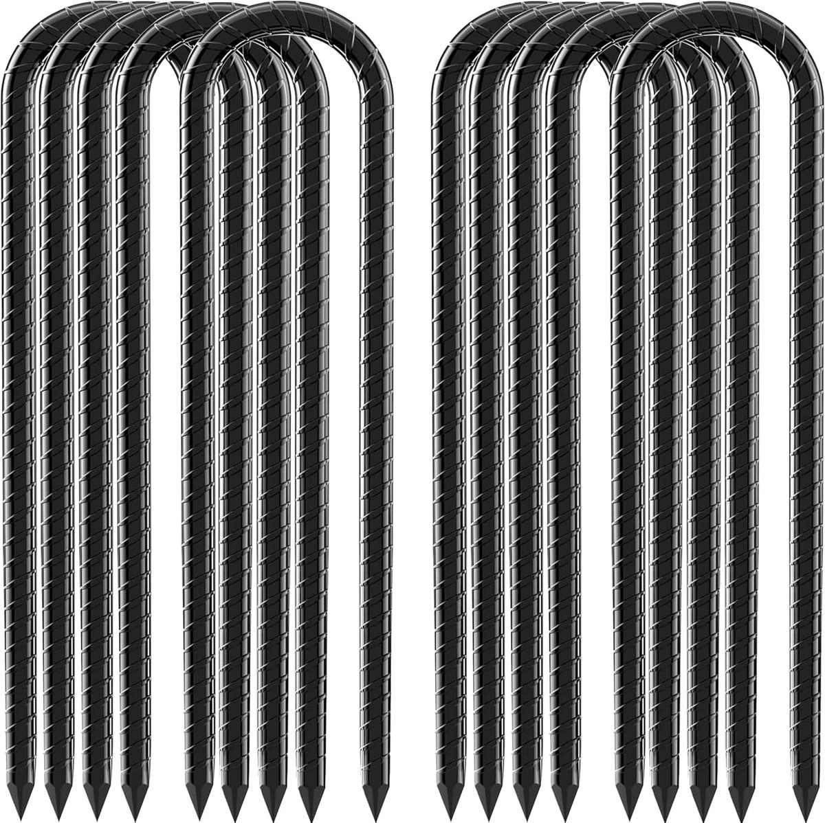 SnelShoppen - Ground Anchors 30 cm U-haak Grondankers, Gegalvaniseerd Staal, 10 Stuks, Ideaal voor Camping, Tuin, Trampoline, Tent, Zwart