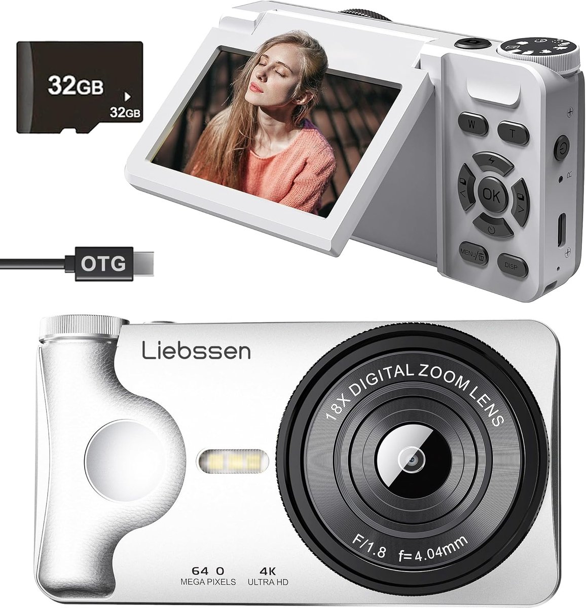 SnelShoppen - 4K Digitale Camera 64 MP met Auto Focus, 3.0 Inch Flip Screen, Oplaadbaar en Draagbaar voor Foto's en Vlogs, Timelapse, Slow Motion, 20