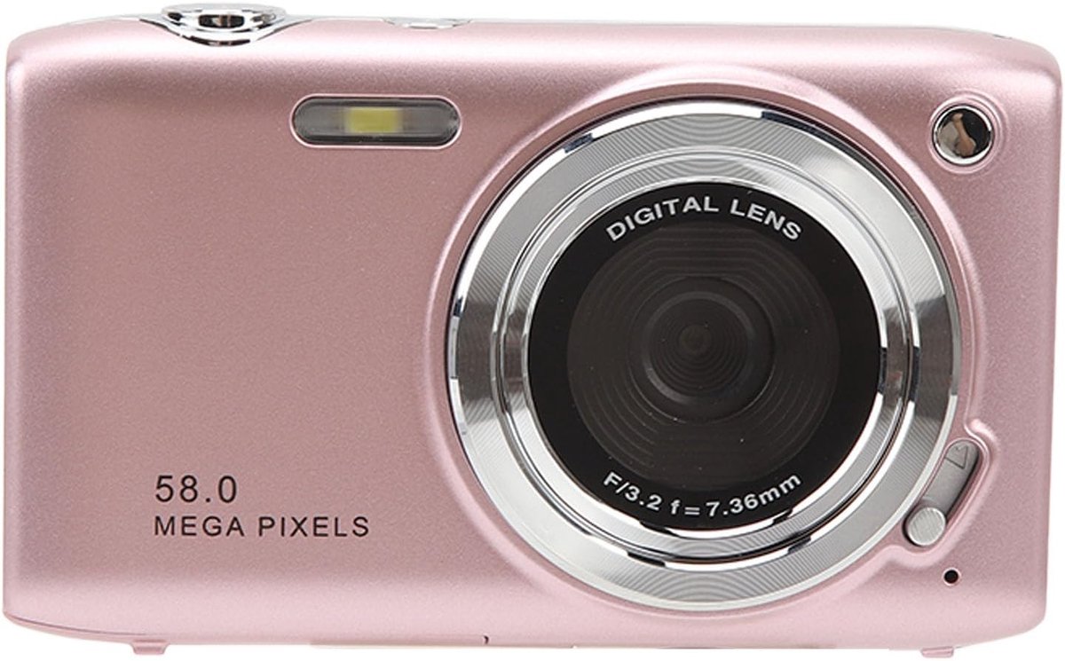SnelShoppen - 58MP 4K HD Digitale Camera met 16x Zoom, 2.88 Inch Scherm, Beauty Mode en Gezichtsherkenning - Roze, Ideaal voor Feesten en Kinderen