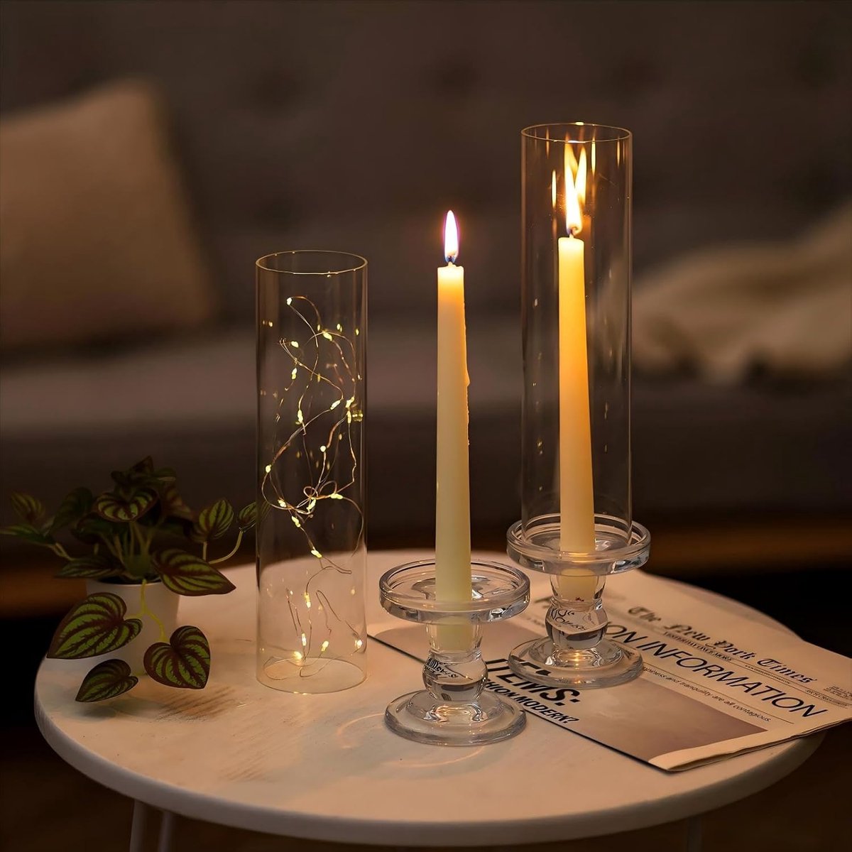 SnelShoppen - Glazen Kaarshouders 2 Stuks - Pillar & Taper Kaarsenstandaard 35cm Cilinder Kandelaar - Transparant voor Bruiloft, Feest, Woonkamer Deco