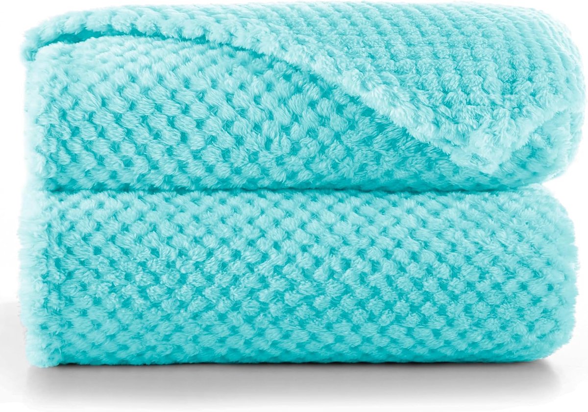 SnelShoppen - Cuddly Deken 220 x 240 cm Microfibre, Fleece Bedsprei, Zacht en Knuffelig in Turquoise / Cyan Blauw, Perfect voor Sofa, Bed of Feestelij