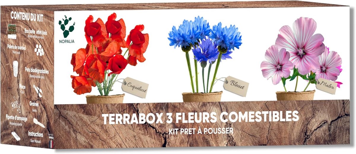 SnelShoppen - Edible Flower Set - Organische Zaden Poppies, Mallow, Cornflower - Mini Tuin voor Binnen en Buiten - Origineel Cadeau voor Keuken en Tui