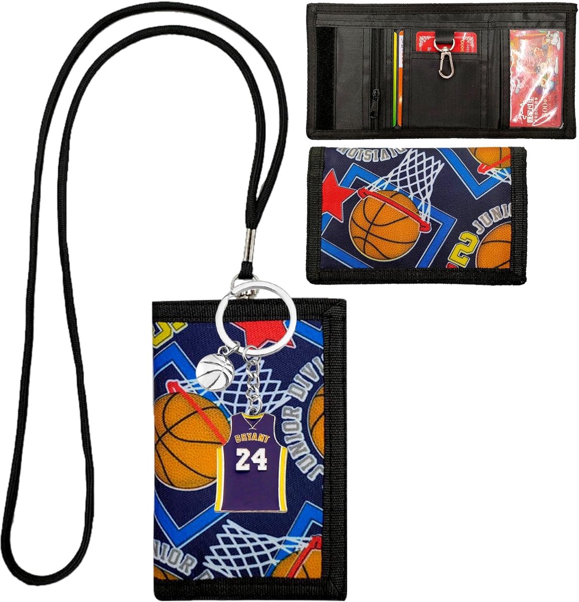 SnelShoppen - Kids Wallet Basketball Pattern - Slim Wallet voor Jongens - Kindertasje met Sleutelhanger - Perfect voor Basketbalfans - Ideaal voor Kin