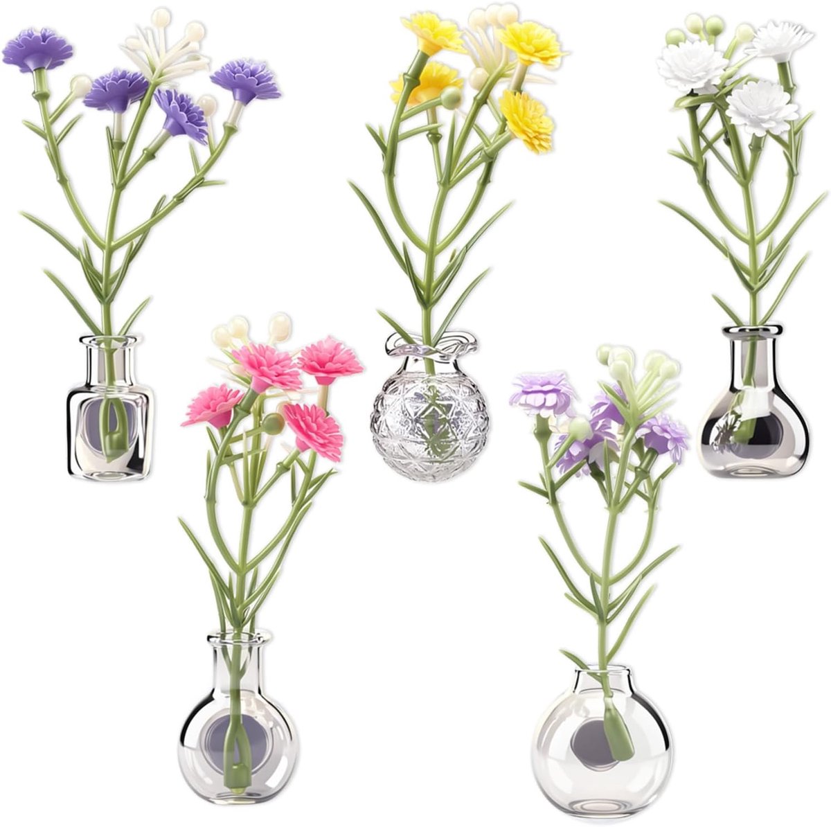 SnelShoppen - 5 Stuks 3D Vaas Magneten - Decoratieve Koelkast Magneten Mini Vazen voor Keuken, Kantoor en Whiteboard - Multifunctionele Vaas Magneten
