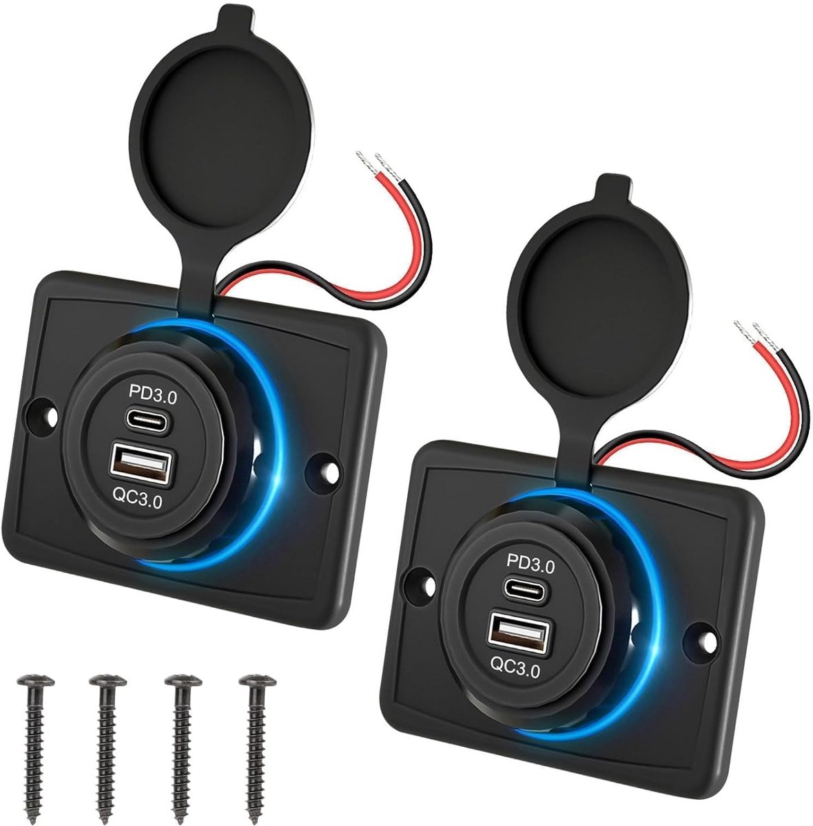SnelShoppen - Linkstyle Auto USB Oplaadpunt Paneel, PD3.0 & QC3.0 Snelle USB Lader met LED Waterdicht voor 12V/24V Motorfietsen en Marine - 2 Stuks