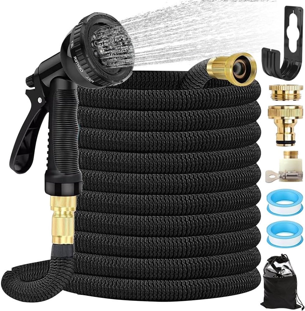 SnelShoppen - Flexibele Tuinslang 15 m - Rekbare Slang met 8 Sproeifuncties - 1/2 inch tot 3/4 inch - Ideaal voor Tuinirrigatie, Autowassen en Gieten