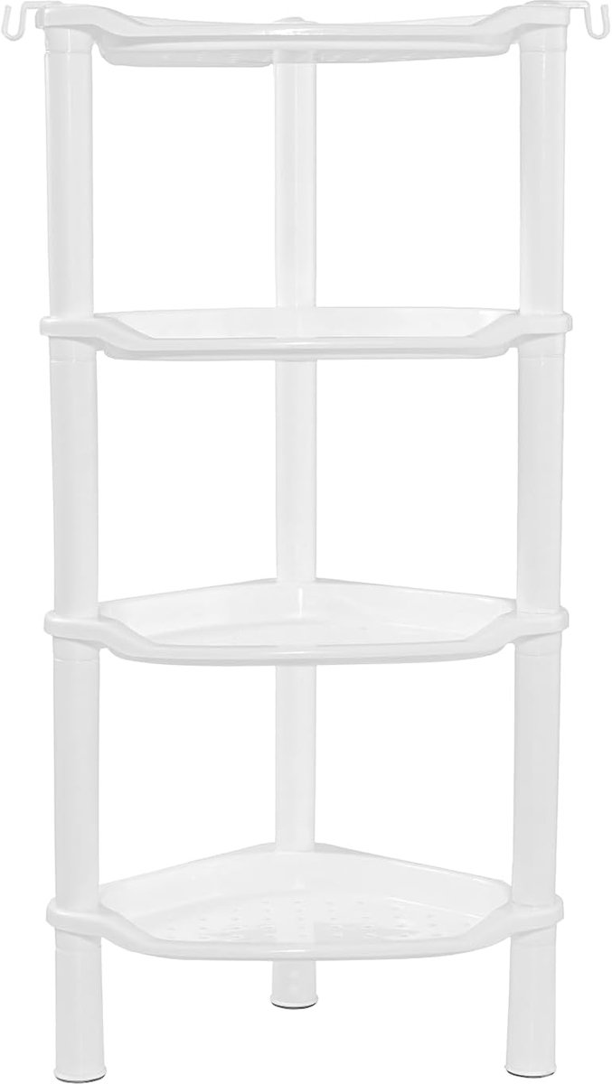 SnelShoppen - Hoek Douche Caddy met 4 Niveaus, Roestvrij Plastic Douche Organizer voor Badkuip, Douche Tray, Badaccessoires, 34.3 x 25.5 x 85 cm, Wit