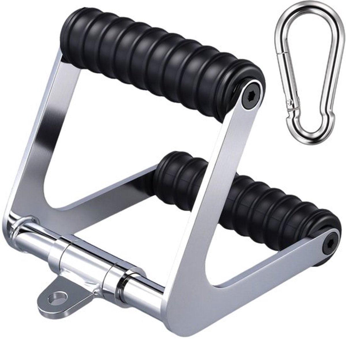 T-vormige kabelroeistang, 14 x 14 x 17 cm, optrekstang met TPE-handgrepen, zwart en zilver, voor fitness en krachttraining
