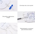 Details van een urineopvangzak met kruisafvoerklep, waterdichte interface en verdikte beenbanden.