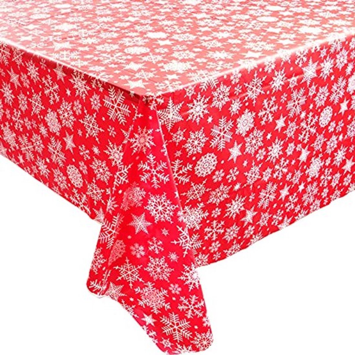 2 stuks kersttafelkleden, rood, 137 x 274 cm, rechthoekig, waterafstotende sneeuwvlokken, afwasbaar plastic tafelkleed voor feesten, Kerstmis, verjaardagen etc.