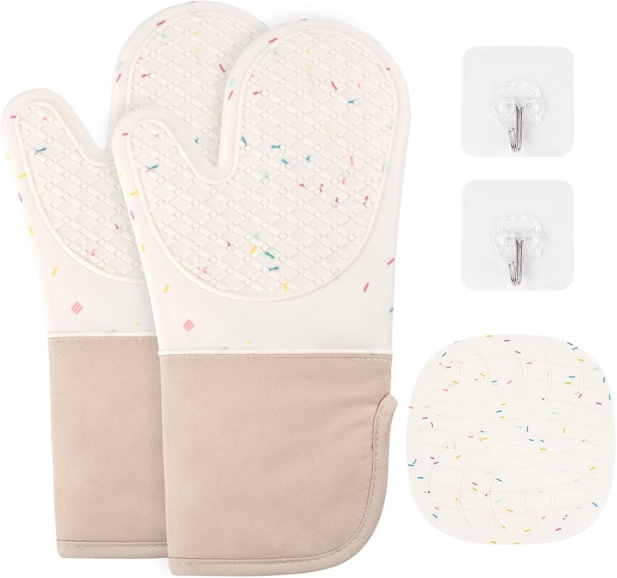 Thijox - Hittebestendige Ovenhandschoenen - Antislip Kookhandschoenen van Siliconen en Katoen - Met 2 Pannenlappen - Perfect voor Koken, Bakken, Grill