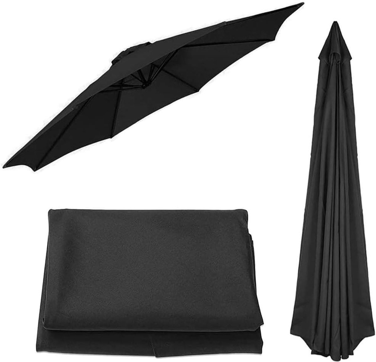Parasol Vervangingshoes - Parasoldoek Vervanging - Buiten Zitten - UV30+ Zonbescherming - 3.0M 6-Ribs - Zwart