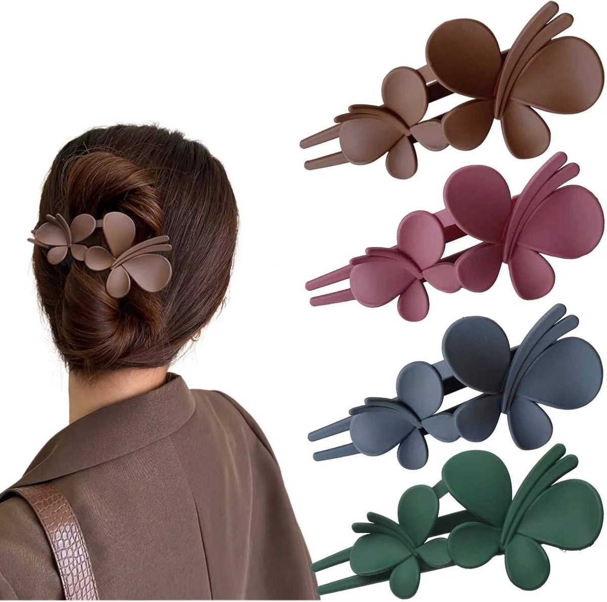 Thijox - Grote Vlinder Haarklemmen Dames - Mat Knoop Haarspeld Krokodil Haarspeld voor Vrouwen en Meisjes - 4 Stuks - Perfect voor Feest en Dagelijks
