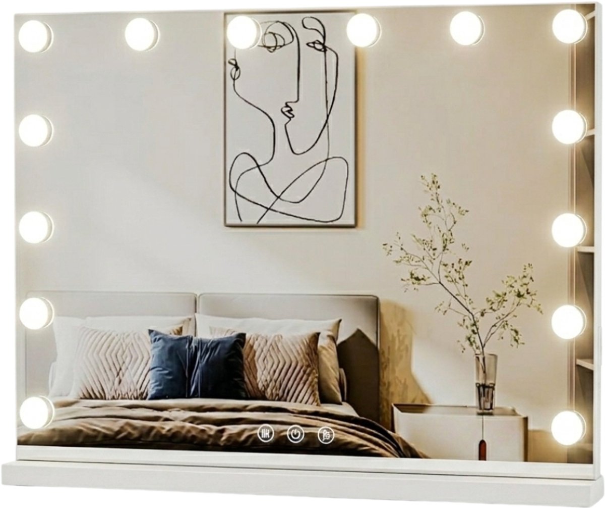 KIRA® Vanity Spiegel - 3 Kleurtemperatuur - Hollywood Spiegel - Makeup Spiegel met Verlichting - White - Wit - 42cm x 50cm x 42cm