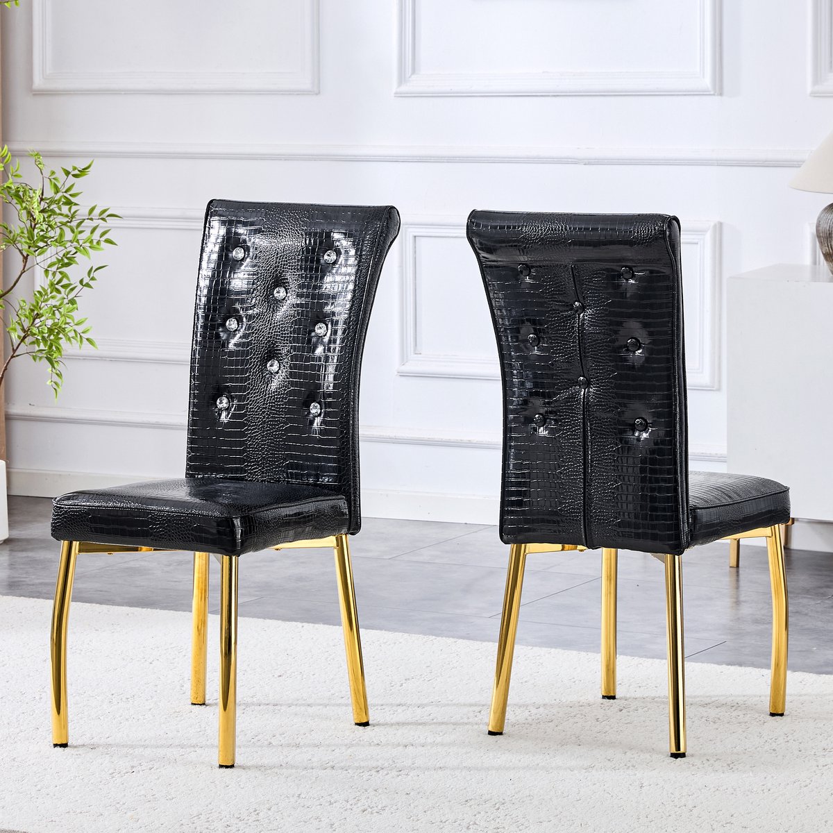 COVREO Eetkamerstoel set van 2 101 x 42 cm - kunstleer, alligatorprint, zwart/goud