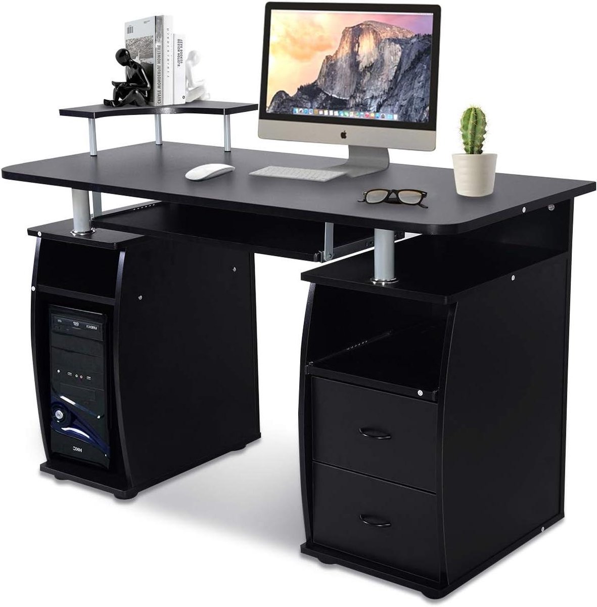 Computer Tafel - Bureau Werkplek - Thuiswerken Organiseren - Grote Opbergruimte - 120 x 55 cm - Zwart