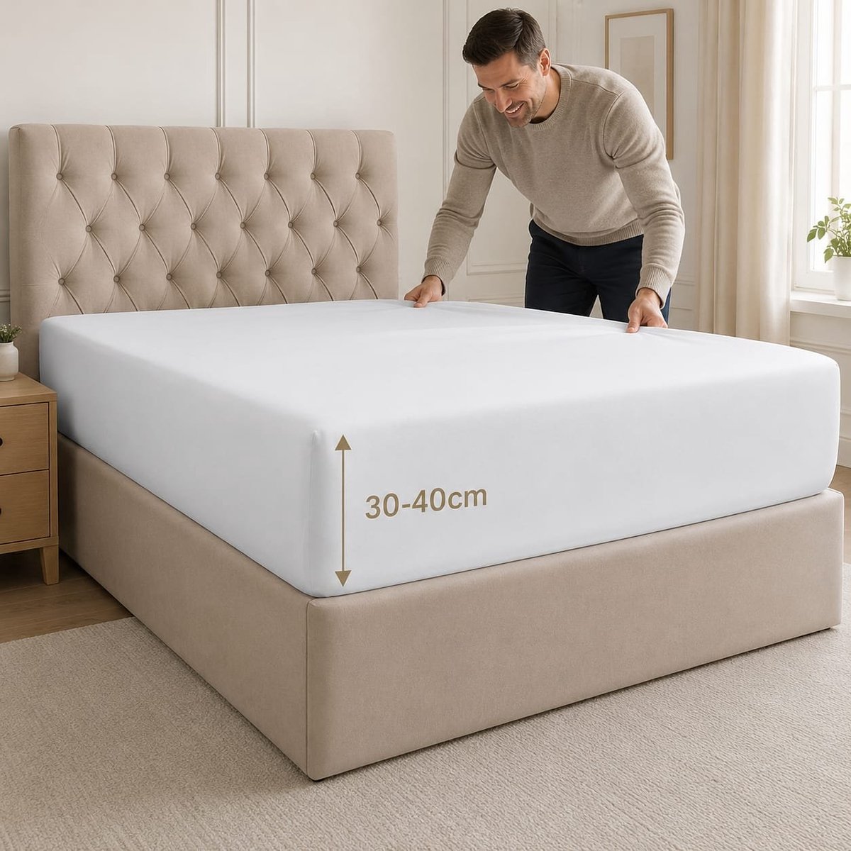 Lano&Go Hoeslaken 90x200 cm – 40 cm Diepe Hoek – Geborstelde Microvezel – Geschikt voor Boxspring – Past op Matrassen tot 40 cm – OEKO-TEX – Krimp- en Kleurvast – Wit