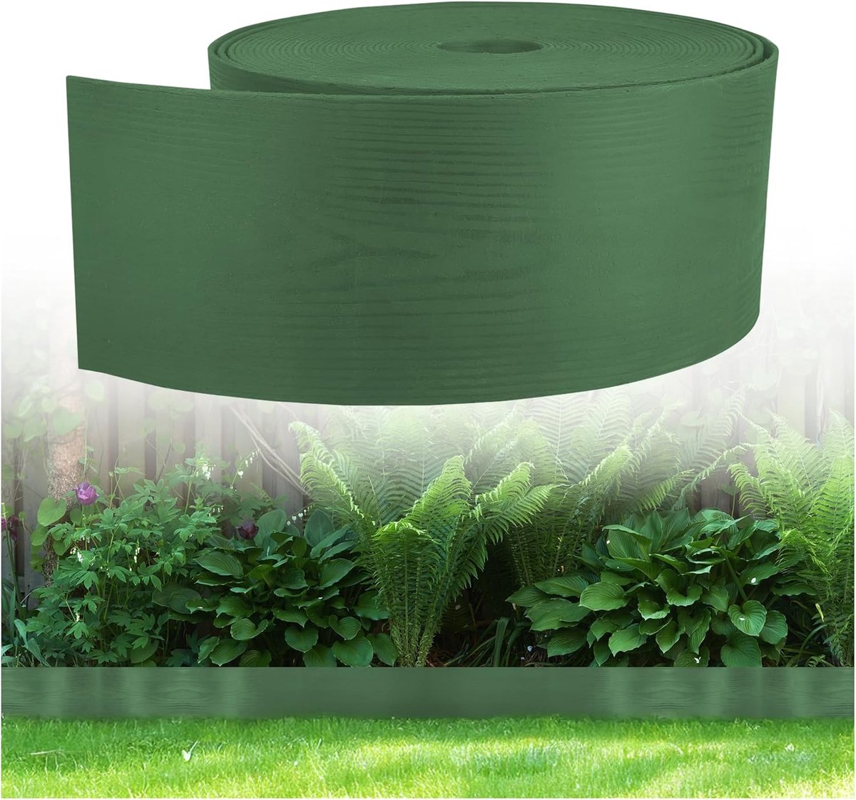 SnelShoppen - Flexibele Houten Look Tuinrand, Kunststof 10 m, Hoogte 13 cm, Groene Grasrand voor Tuin en Bloembedden