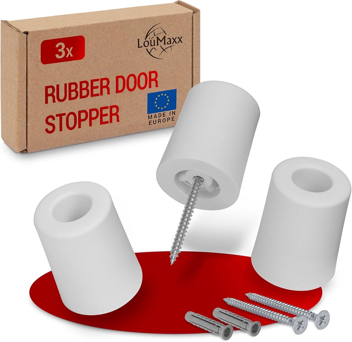 SnelShoppen - Set van 3 Deurstoppers voor Vloerbevestiging Ø 40mm x 50mm, Rubber, Schokabsorberend, Bescherming Tegen Dichtslaande Deuren, Wit, Duurza