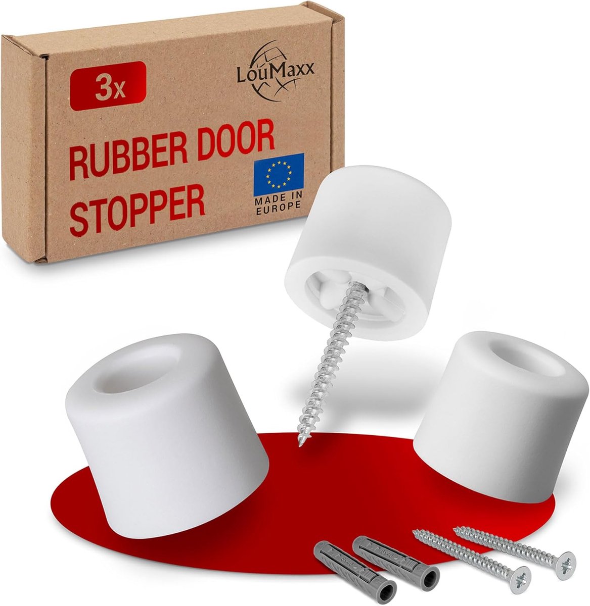SnelShoppen - Set van 3 Witte Rubber Deurstoppers - Vloerbevestiging, Bescherming Tegen Deuren Die Dicht Slammen, Duurzaam TPE Materiaal, Ideaal Voor