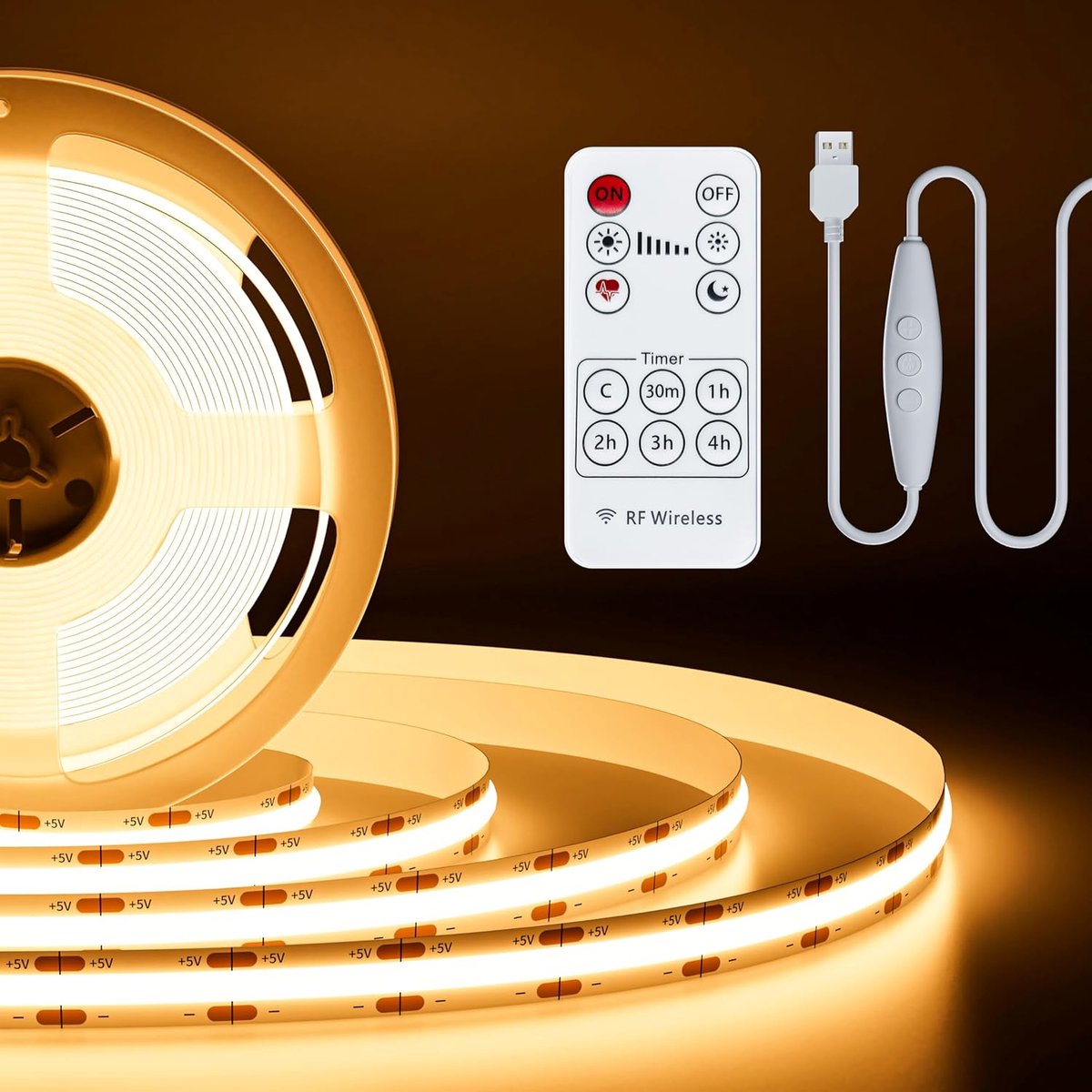 SnelShoppen - USB LED Strip Warm Wit 2M met RF Remote Control, Dimmable 640LEDs 2700K, Flexibele TV Achtergrondverlichting, Keuken & DIY Verlichting
