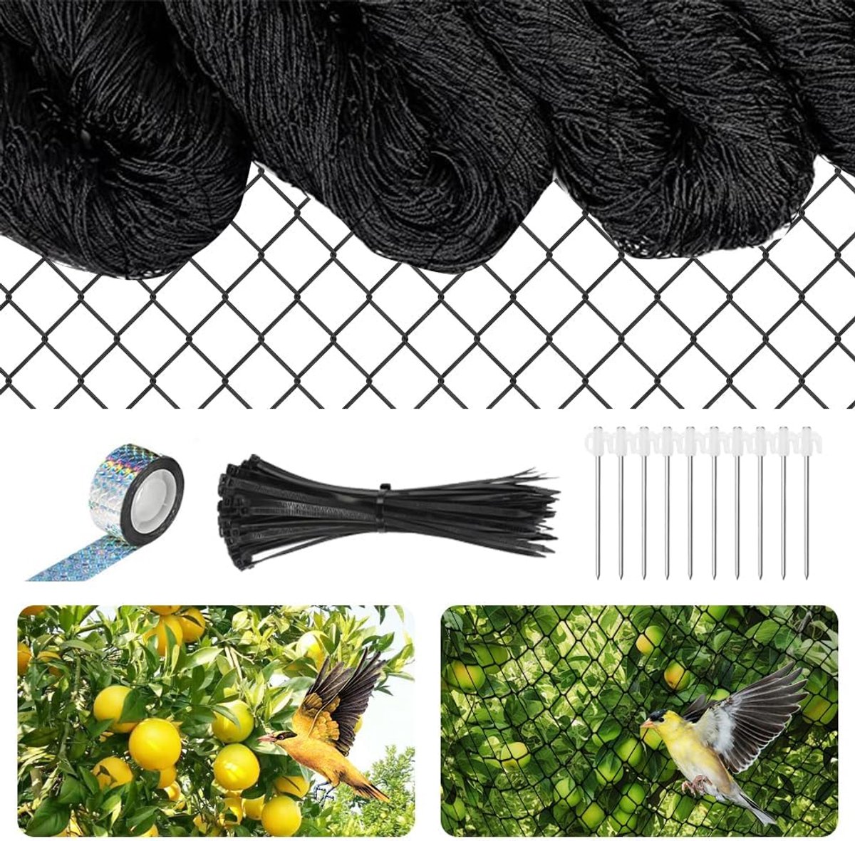 SnelShoppen - Mineup Vogelbeschermnet 7.5m x 15m, Tuinnet, Vijvernet, Kippennet, Fruitboomnet, Zwart, UV-bestendig, Voor Tuin, Balkon en Groenten