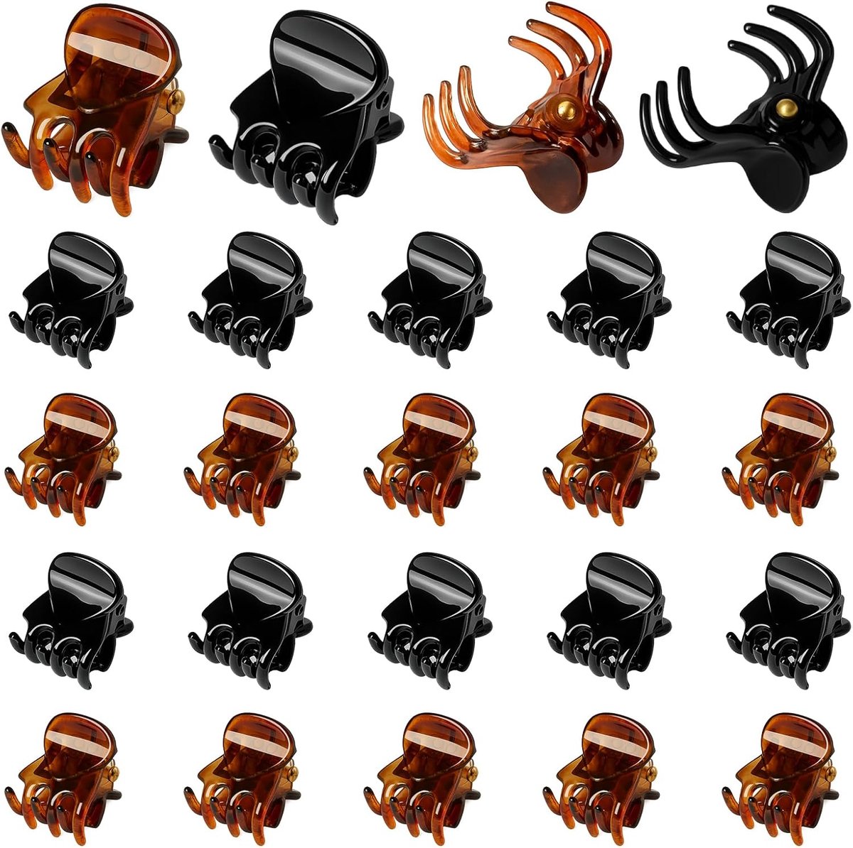 Thijox - Kleine Haarclips Mini-Klauw Haarclips voor Vrouwen en Meisjes met Opbergtas, Antislip Haaraccessoires, Zwart en Bruin, 24 Stuks voor Feest en
