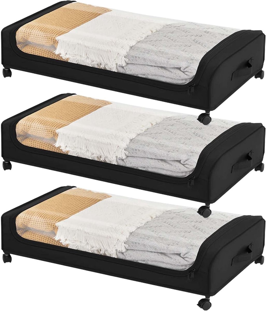 SnelShoppen - 3 Opbergdozen Onder het Bed op Wielen - Duurzame Opbergtassen voor Kleding, Speelgoed, Boeken, Schoenen - Canvas met Metalen Frame en De