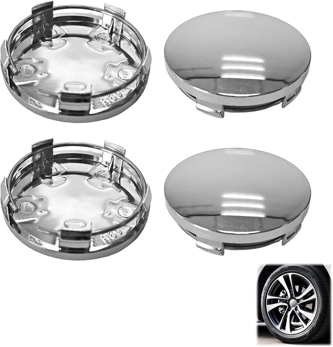 SnelShoppen - Wheel Trims 60 mm - Universele Auto Naafkappen - 4 Stuks - Duurzame ABS Kunststof - Eenvoudige Installatie - Shiny Silver