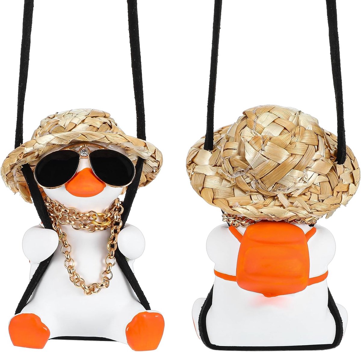 SnelShoppen - Schattige Zwemmende Eend Auto Hanger Ornament | Leuke Auto Decoratie | Eend met Zonnebril en Gouden Ketting | Achteruitkijkspiegel Acces