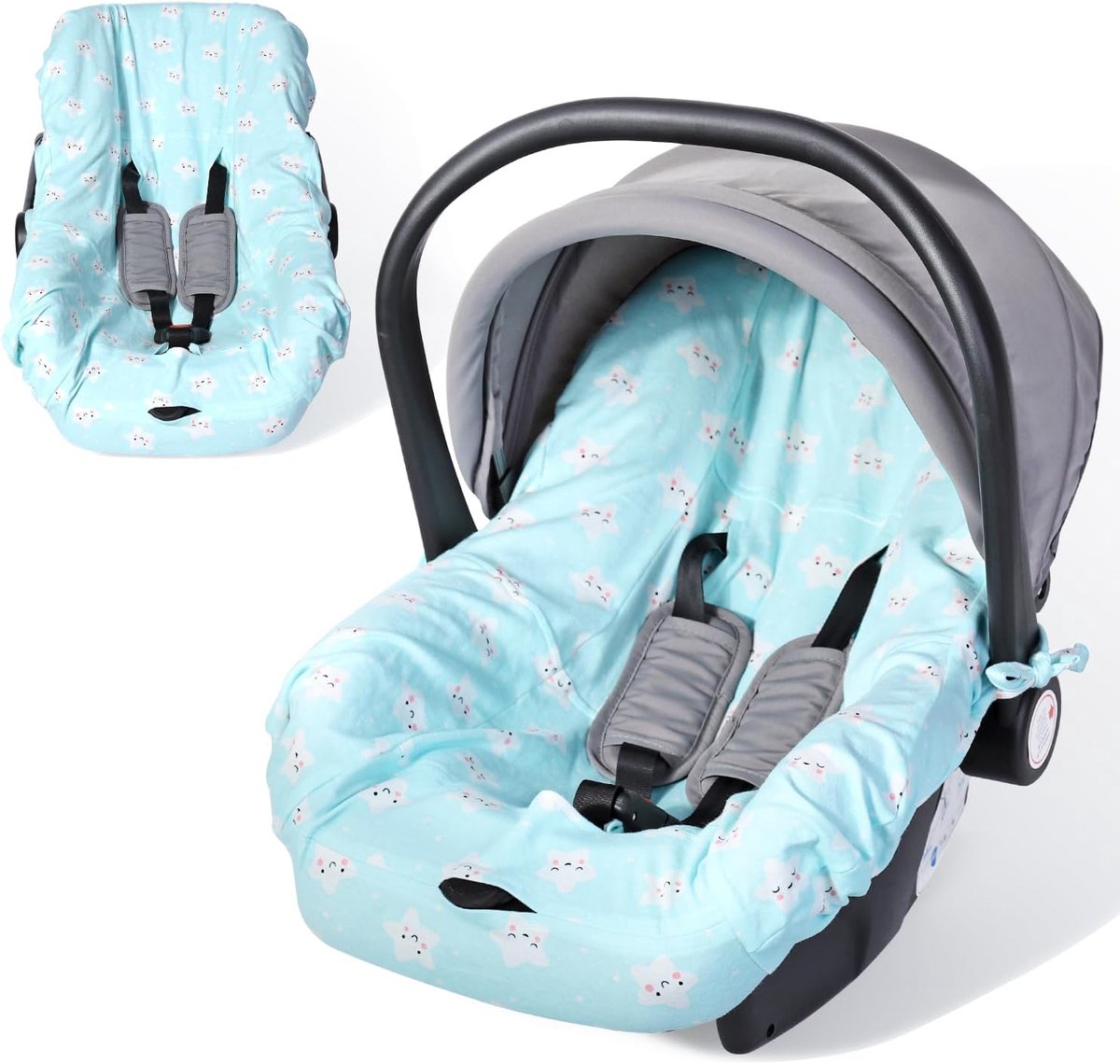 SnelShoppen - Universele Zomerdeken Voor Babyautostoel, Ademend, 100% Katoen, Geschikt Voor Maxi Cosi, Cabriofix, Pebble, Machinewasbaar, Blauwe Besch