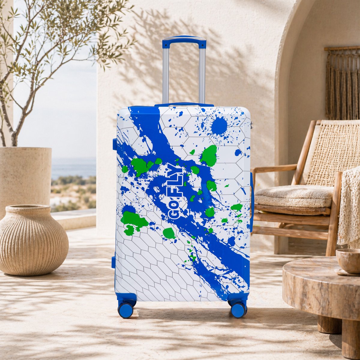 Reiskoffer Grote Capaciteit – 77,5 x 50,5 x 30 cm – Polycarbonaat – Blauw – Met Cijferslot En Vier Dubbele Zwenkwielen