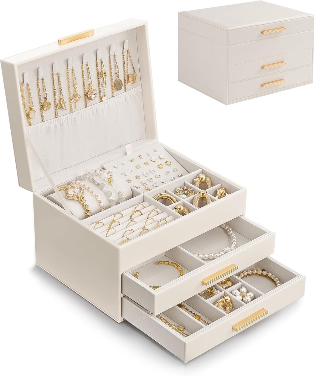 SnelShoppen - Luxe Sieraden Organizer voor Dames en Meisjes, 3 Laags Juwelen Opbergdoos met Lades voor Kettingen, Ringen, Oorbellen, Armbanden en Horl