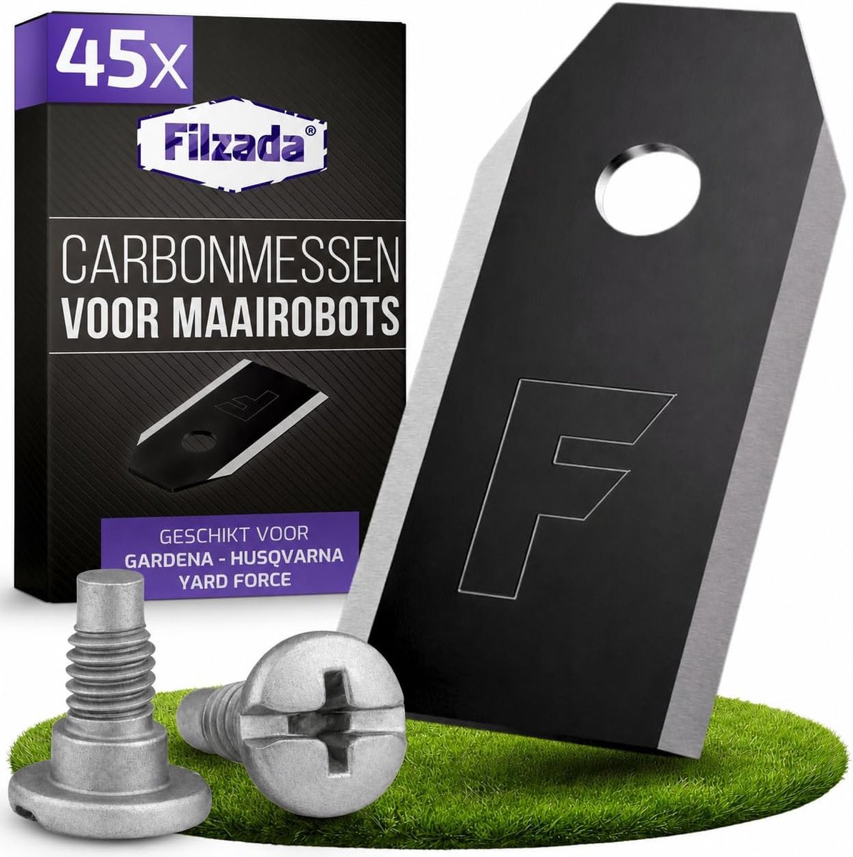 SnelShoppen - Robotic Lawn Mower Blades 45x Titanium Black - Geschikt voor Husqvarna Automower 305, 308, 310, 315, 320, 420 - Inclusief 45 Schroeven