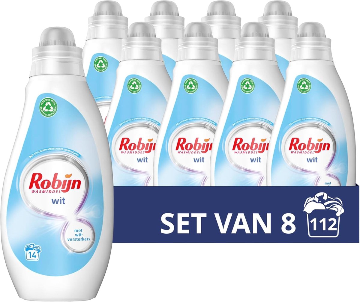 SnelShoppen - Witte Vloeibare Wasmiddel - 8 x 14 Wasbeurten - Waarde Pack met Witte Versterkers en Frisse Geur voor Wit Textiel