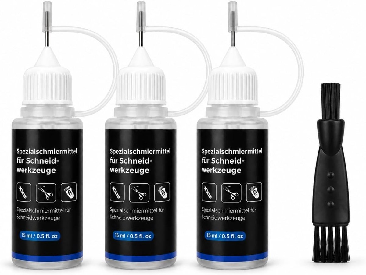 SnelShoppen - 3 stuks Scheerkopolie voor Tondeusmachines, Scheerolie met Reinigingsborstel, Geschikt voor Tondeuses en Trimmers, 15 ml per Flesje, Rui