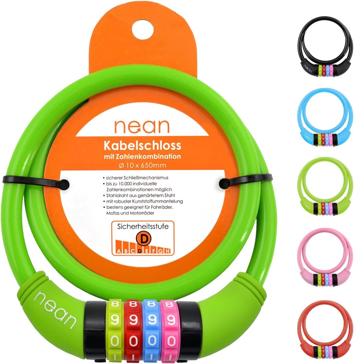 SnelShoppen - Fietsslot voor Kinderen, Lichtgewicht Kabelslot met Cijfers, Eenvoudig Cijferslot met Code, Gehard Staaldraad 10 x 650 mm, Veilig Fietse