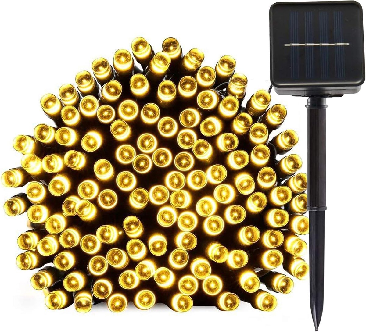 SnelShoppen - Lichtsnoer op Zonne-Energie 30M 300 LED Warm Wit Dimbaar Waterdicht Lichtketting Buiten voor Tuin, Balkon, Bruiloft en Kerstverlichting