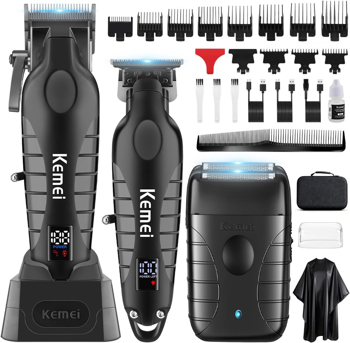 SnelShoppen - Professionele Draadloze Tondeuse en Trimmer Set voor Mannen - Elektrische Baardtrimmer met DLC Koolstofstalen Messen - KM-2299 - Voor Gr