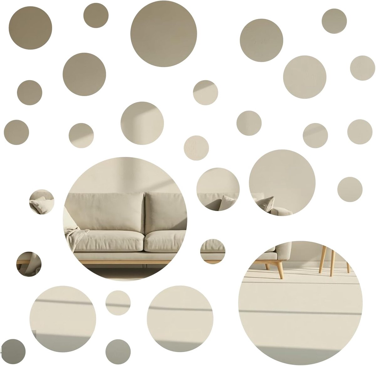 SnelShoppen - 30 stuks Zelfklevende Ronde Spiegeltegels, Acryl Wandstickers in 4 Maten, Decoratieve Mozaïekspiegels voor Badkamer, Slaapkamer, Wanddec