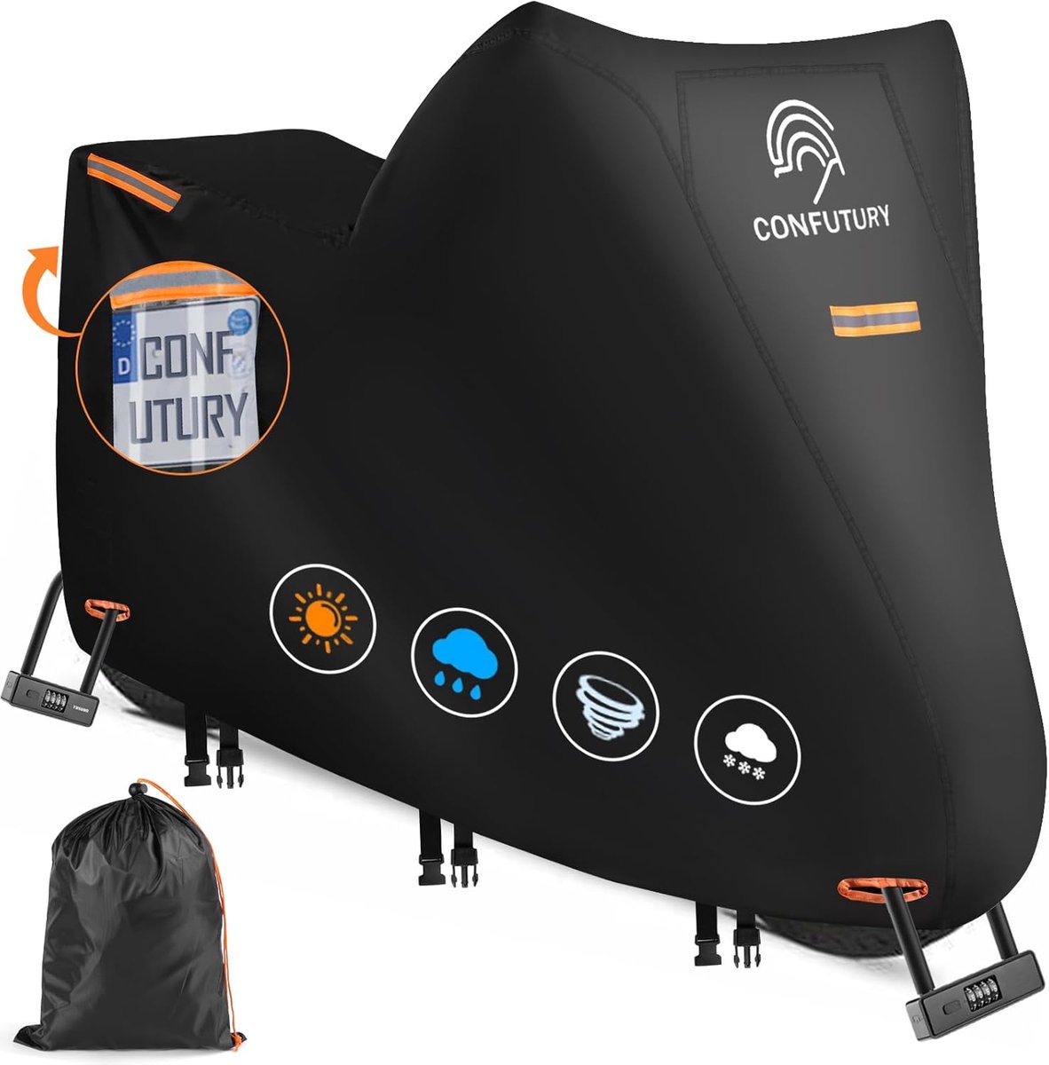 SnelShoppen - Motorhoes Waterdicht Outdoor 600D Nano-Oxford-Stof met Nummerplaatvenster, 4 Reflecterende Strepen, 2 Vergrendelingsgaten, 3 Winddichte