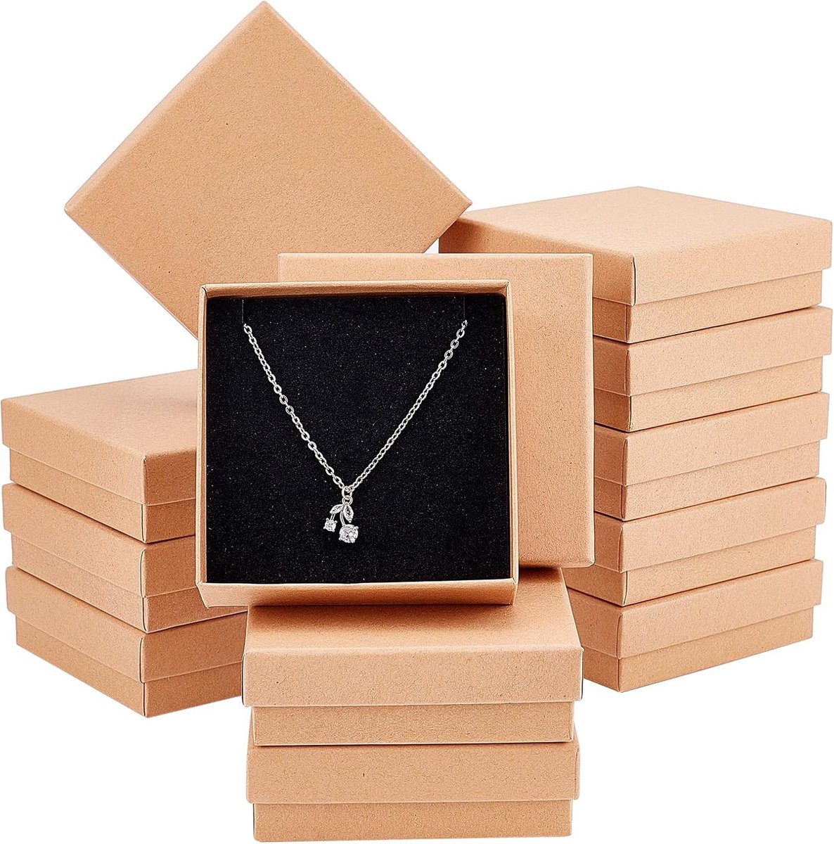 SnelShoppen - 12 Stuks Kartonnen Sieraden Geschenkdozen 9,2x9,2x3 cm - Vierkante Papieren Dozen voor Armbanden, Halskettingen, Knutselen, Cadeaus, Fee