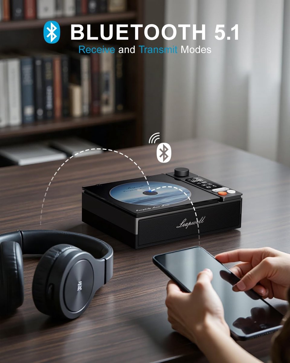 SnelShoppen - Draagbare CD-speler met Bluetooth, HiFi-luidspreker, Retro Compact Design, Oplaadbaar, LCD-scherm, Radio, AUX, USB, Zwart