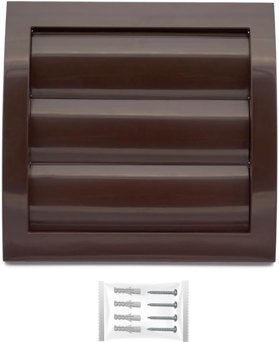 SnelShoppen - Ventilatierooster 100 mm Diameter - 150 x 150 mm Bruine Uitlaatafdekking met Bewegende Lamellen en Insectenbescherming - HVAC-Kanaalkap