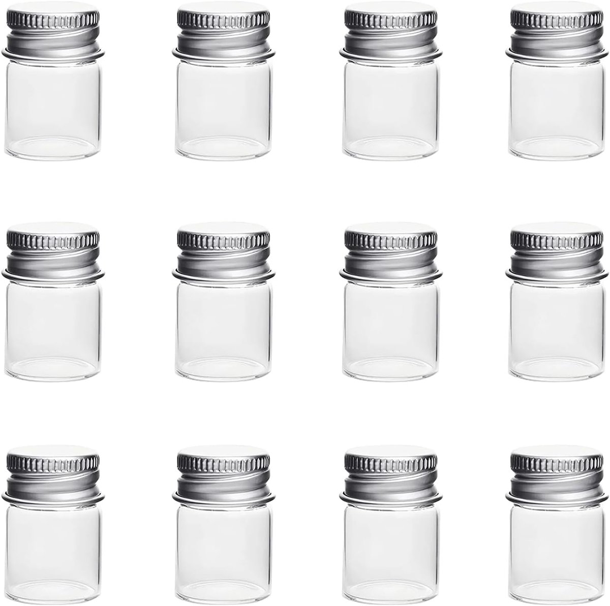 SnelShoppen - 12 Stuks Mini Glazen Flessen 5Ml Met Aluminium Schroefdop - Lege Monsterpotten Voor Bruiloft, Decoraties, Feest, Creatief Gebruik
