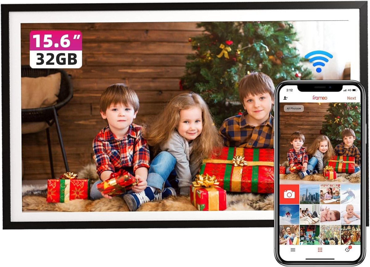 SnelShoppen - Digitale Fotolijst 15,6 Inch FHD Touchscreen - Elektronische Fotolijst met 32 GB Geheugen - Deel Foto's en Video's - Inclusief Kalender,
