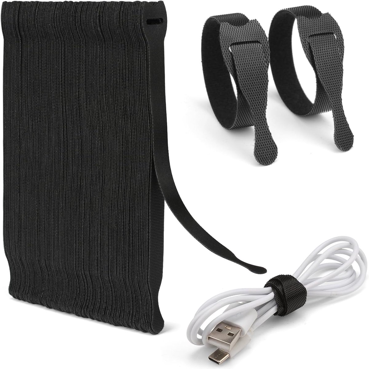 SnelShoppen - 120 Stuks Herbruikbare Klittenband Kabelbinders 200 x 12 mm - Nylon Kabelbinders voor PC, TV, Koptelefoons, Organisatie, Kantoor, Thuisg