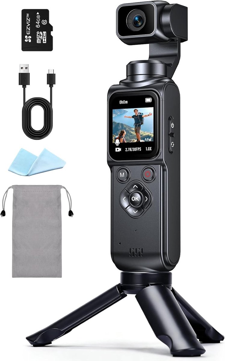 Thijox - 4K Actioncamera Vlogcamera met 1,72-inch Sensor, 2-assige Stabilisatie, Touchscreen, 64GB Kaart, AI-tracking & App-connectiviteit voor Reizen